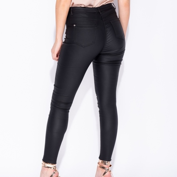 Tiffany Black High Waisted Coated Jeggings - Picture 6 of 8